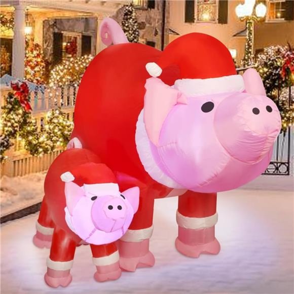 3.3 ft Tall Christmas Inflatable Pig, LED Lights Outdoor Indoor Holiday - Picture 1 of 7